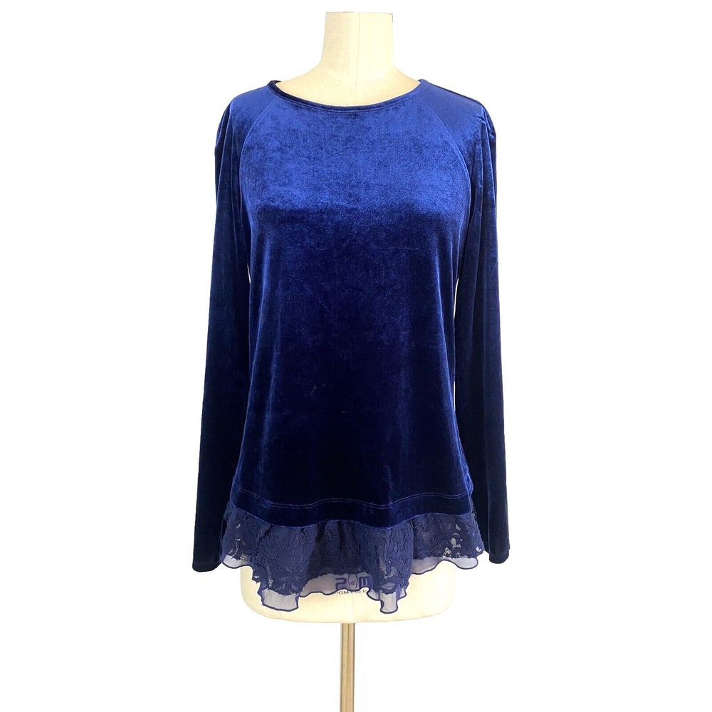 Sundance Tunic Top Blue Velvet Lace Hem Whimsy Romantic Goth‎ Fairy